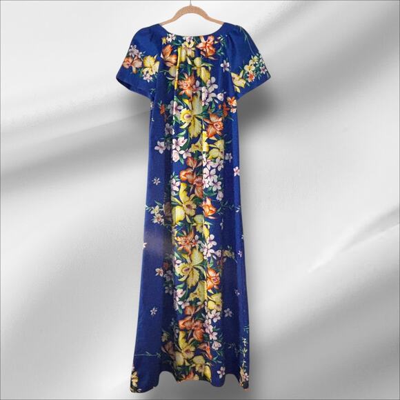 Hilo Hattie’s Hawaii Maxi Dress Vintage Floral Orchid L Made in USA Mumu Resort - Picture 6 of 9